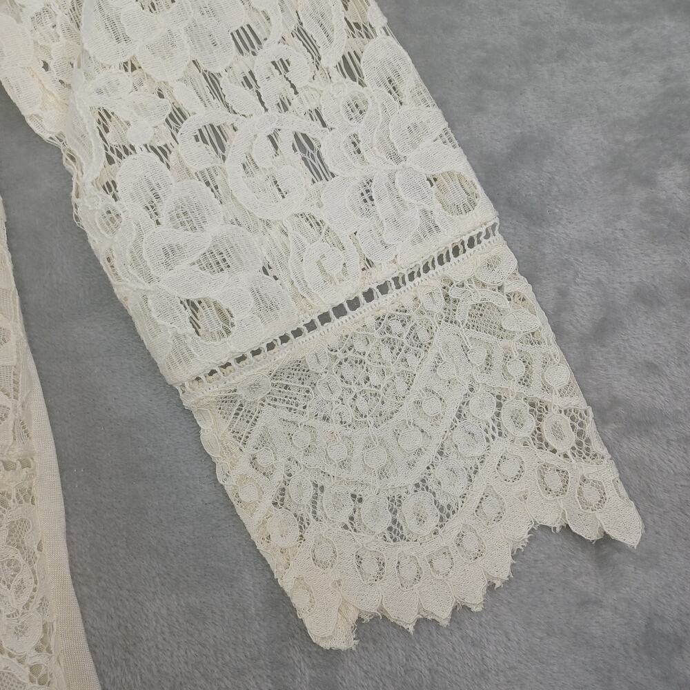 Lucky Brand Womens Boho Lace Button Up Top Cream Size Small Romantic Coquette - Picture 6 of 11